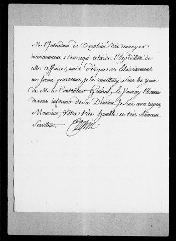 Crest. Entretien des bâtiments :
Entretien et réparation des bâtiments de prisons et auditoire, 1644-1679.

Supplément :
Lettre datée de Paris, le 17 juillet 1780. Signée Jacques Necker, elle est adressée à Monsieur le Procureur général du Parlement de Grenoble. Relative à l'état et à l'entretien de l'auditoire et des prisons de Crest.
2 pp. avec 9 lignes autographes in fine, « J'ai reçu, Monsieur, la lettre que vous m'avez fait l'honneur de m'écrire, pour me faire part des représentations que les officiers de la justice de Crest vous ont adressées, sur le mauvais état de l'auditoire et des prisons de leur siège. [...] je viens d'écrire à M. L' Intendant pour le prier d'ordonner aux Maire et Echevins de remplir les obligations que leur impose cet arrêt et de se concerter avec M. le Prince de Monaco pour la réparation de ces bâtimens. [...] »
Puis de sa main « Si d'après le rapport de l'Intendant, il est nécessaire que le Roy accorde quelque secours à la ville de Crest, je le proposerai à Sa Majesté, en attendant vous devriez Monsieur faire remédier provisoirement à l'état malsain de ce cachot ou défendre qu'on ne s'en serve ». (Achat en juillet 2019).
 