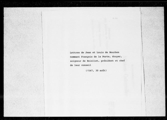 Documents concernant François de La Porte, seigneur de La Lunardière, avocat au parlement 