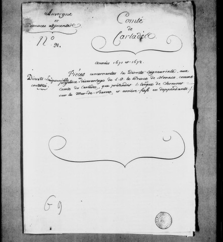 Pièces concernant la directe seigneuriale que prétendait l'évêque de Clermont sur Mur-de-Barrez et arrière-fiefs, 1671-1672.
Extrait du cadastre contenant ce que le Prince possédait en la ville de Mur-de-Barrez, 1672.
Mémoires sur les droits seigneuriaux, 1673 et s.d.
Mémoires et lettres missives concernant la construction d'un chemin appelé "de la Cotte Blanche", vers 1760.
Copie de lettres patentes et autres pièces concernant l'érection de la Maison de Dieu en hôpital général sous le titre de Saint-Jacques, 1770.
Baux de la châtellenie, 1618-1718.
