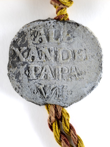 Revers de la bulle avec l'inscription latine "Alexander papa VI"