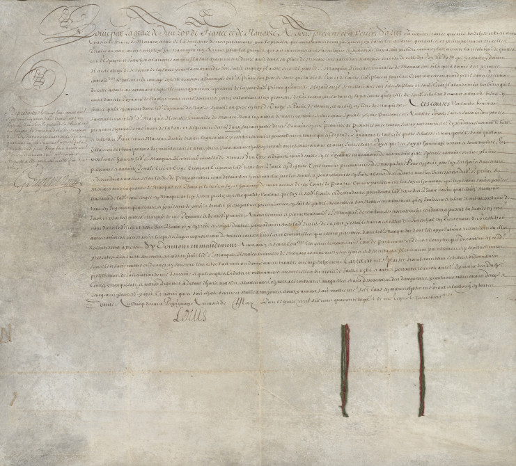 Lettres patentes portant don de la seigneurie des Baux en faveur d’Hercule Grimaldi, fils d’Honoré II et érection en marquisat, mai 1642