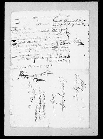 Sauzet : Rapport sur la consistance de la seigneurie, 1644.Opposition par Jean d'Armand à la prise de possession par le Prince, 1642.Transaction entre les habitants et le seigneur, 1338.Reconnaissances générales au profit du Prince, 1656.Pièces concernant le terrier, les cens et rentes, divers droits, 1656.Baux, 1728.
