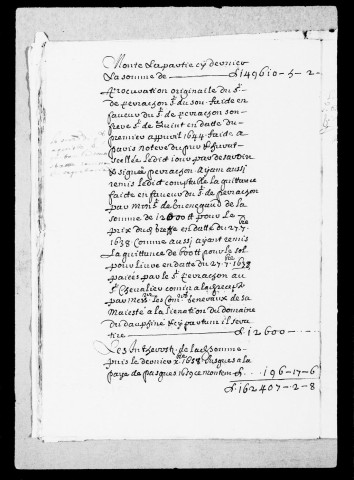 Comptes de ferme, comptes des payements, soldes de compte, 1651-1721.