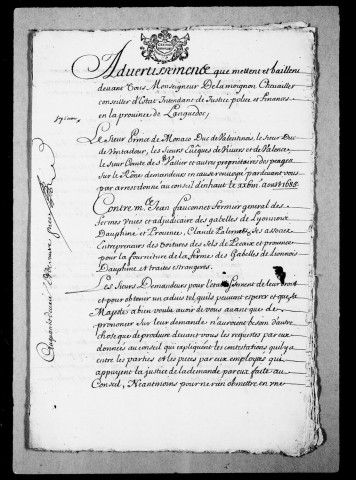 Procédures avec les fermes des gabelles du sel.
Saisies . gageries, 1656-1767.