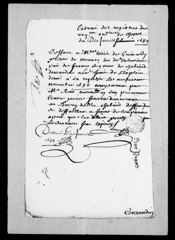 Chabeuil. Offices :Officiers châtelains, 1664-1767 .capitaine et garde des chasses, 1728-1768 .juge ducal, 1648-1746 .procureur au siège, 1692-1718 . notaires, huissiers, sergents, 1639-1760 . offices municipaux : échevins, greffes et secrétaires de la communauté, 1690-1760.