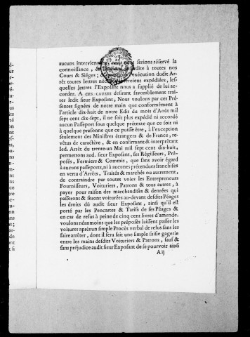 Lettres patentes (imprimés) concernant les péages du Rhône, 1408-1764.
Pièces concernant les péages "étrangers" : Viviers, Traille, baronnie de l'Hers, Auberive, Baix sur Baix, Saint-Symphorien d'Ozon, Rossillon, Serrières, la Voulte, Saint-Esprit, Saint-Saltier.
